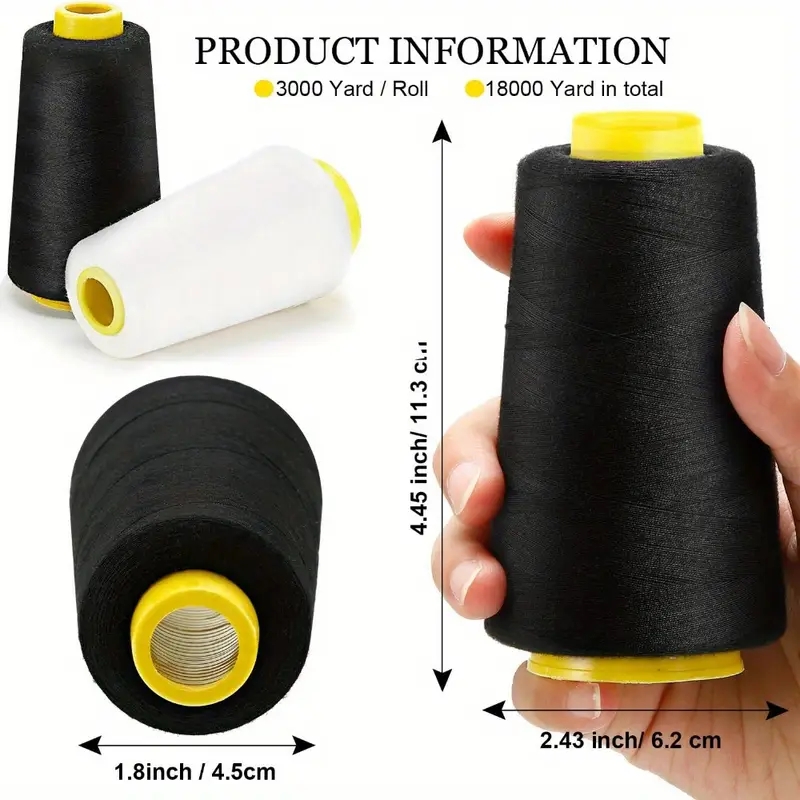 3 Black + 3 White Overlock Thr - Serger Thread Cone ulasan dan harga