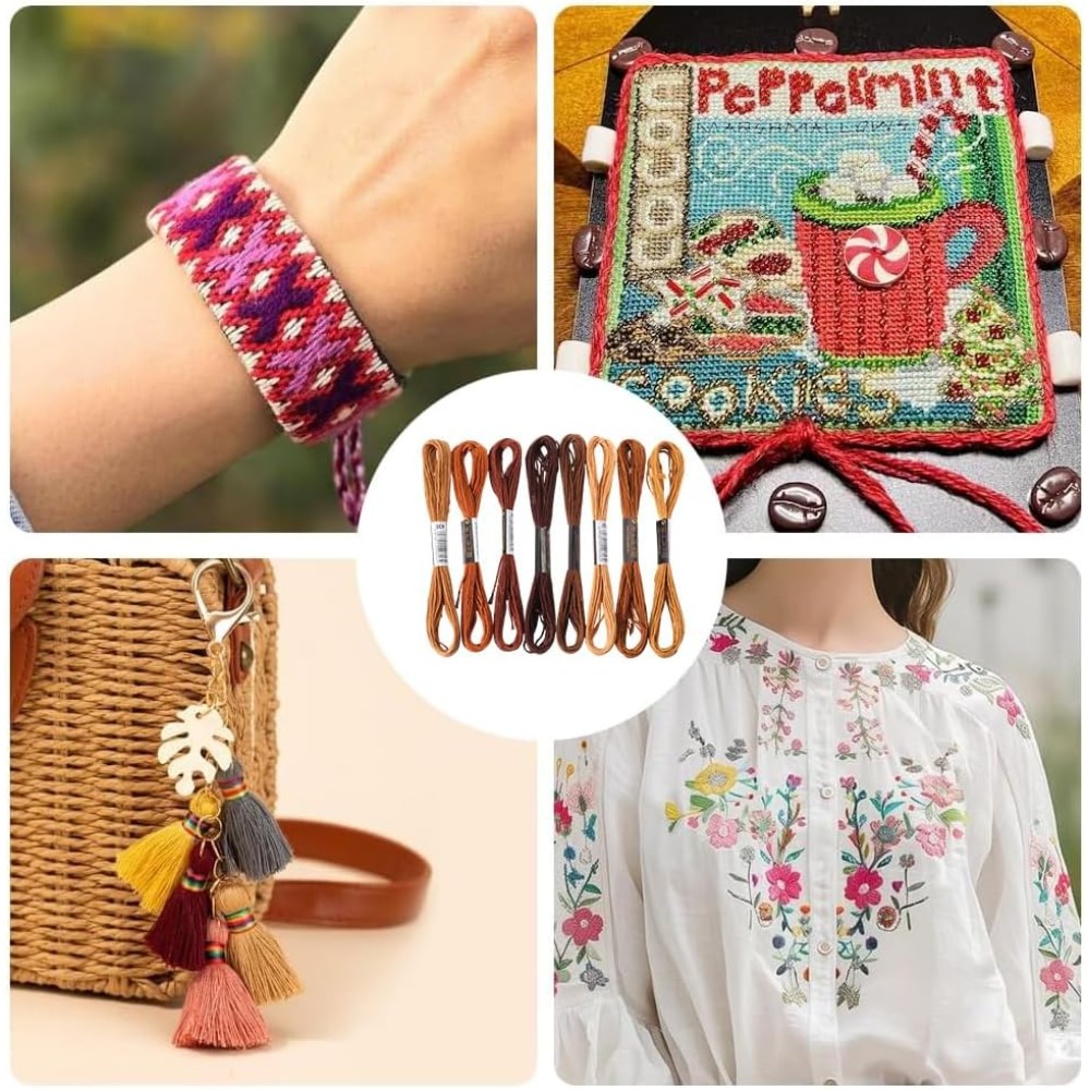 8 Skeins 6 Strands Brown Embro - Embroidery Floss Thread ulasan dan harga
