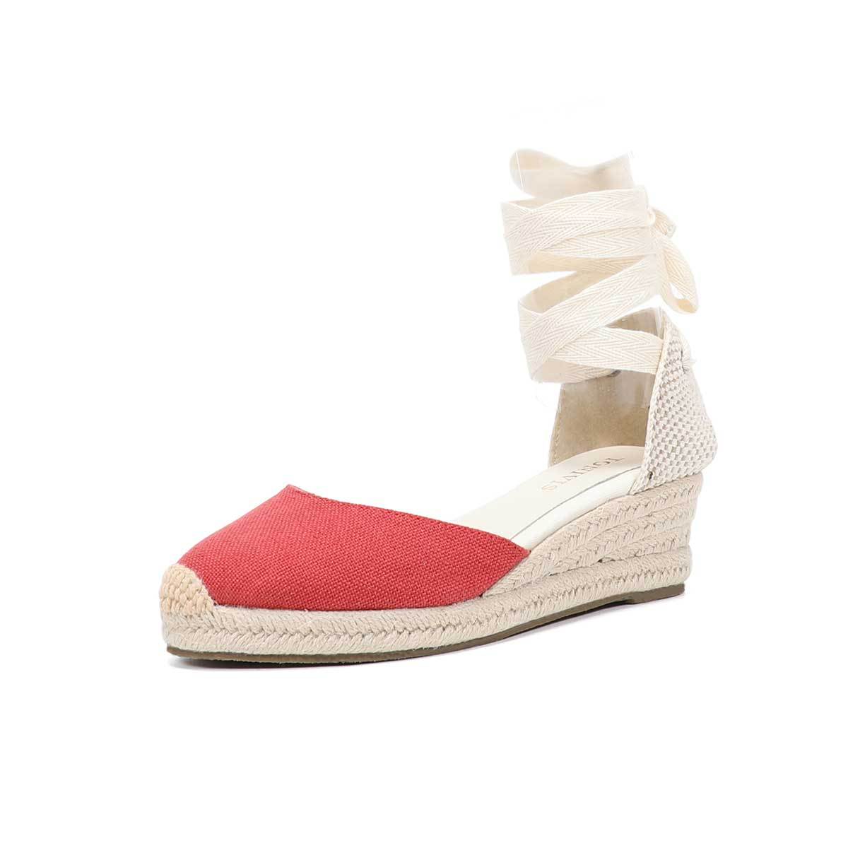 Women Wedge Espadrilles Lace U - Sewing Cotton ulasan dan harga