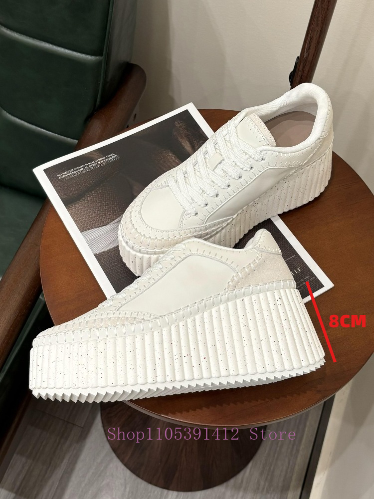 New Thick-Sole 8CM White Shoes - Sewing Cotton ulasan dan harga