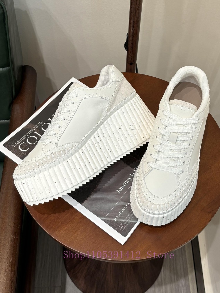 New Thick-Sole 8CM White Shoes - Sewing Cotton ulasan dan harga