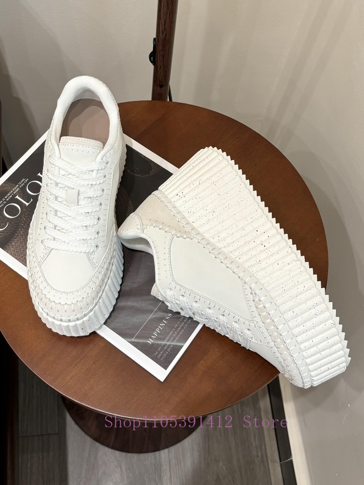 New Thick-Sole 8CM White Shoes - Sewing Cotton ulasan dan harga