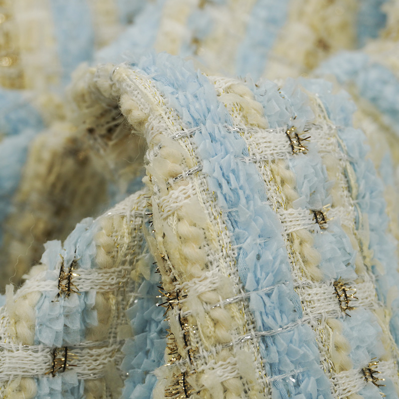 Blue Gold Interlace Plaid Twee - Sewing Tweed ulasan dan harga