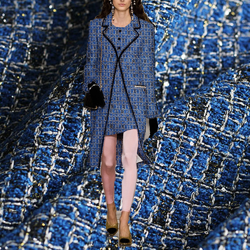 Blue Color Lattice Pattern Yar - Sewing Tweed ulasan dan harga