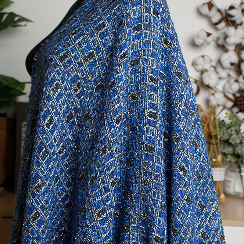 Blue Color Lattice Pattern Yar - Sewing Tweed ulasan dan harga