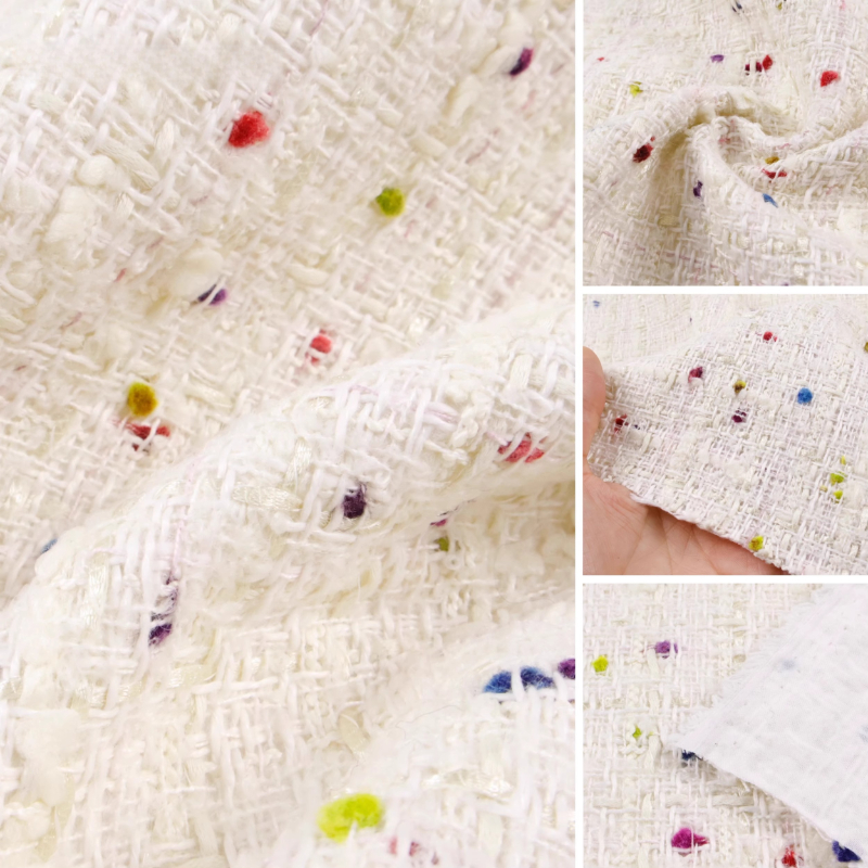 Creamy White 3D Grid Colorful  - Sewing Tweed ulasan dan harga