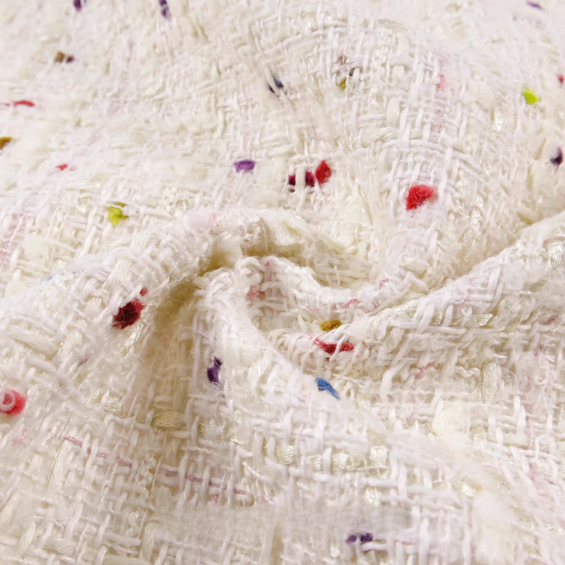 Creamy White 3D Grid Colorful  - Sewing Tweed ulasan dan harga