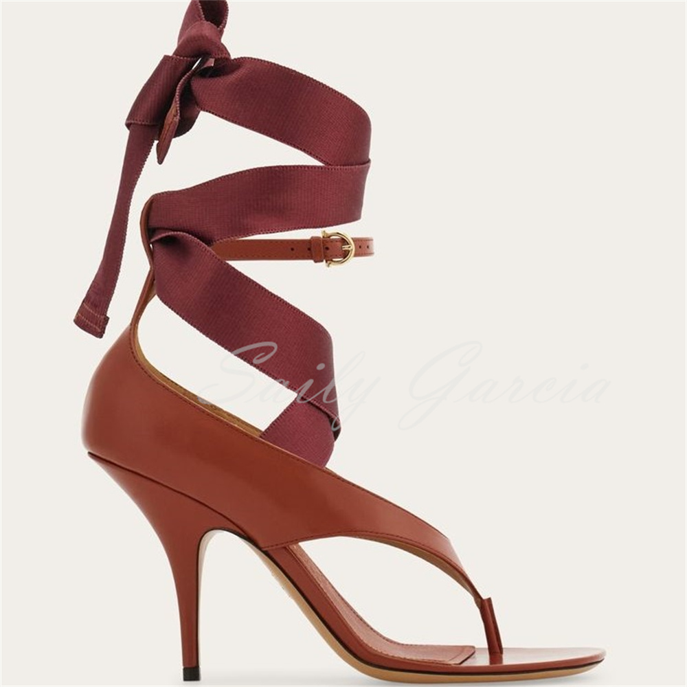 Brown Leather High Heel Flip F - Sewing Cotton ulasan dan harga